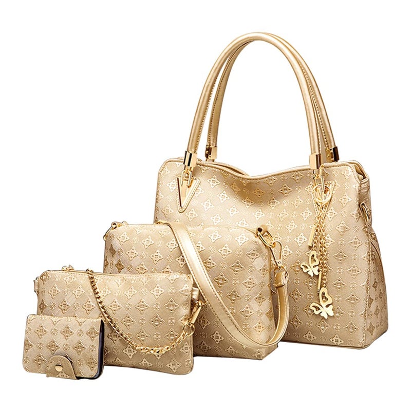 Pahajim PU Leather Handbag Shoulder Tote Bag Wallets Top Handle Satchel Purse for Women Butterfly Accessories Set 4pcs (gold) - Image 1